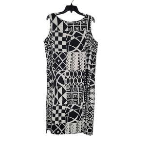 Versailles New York Black White Geometric Long tunic Side Slit Sleeveless Large